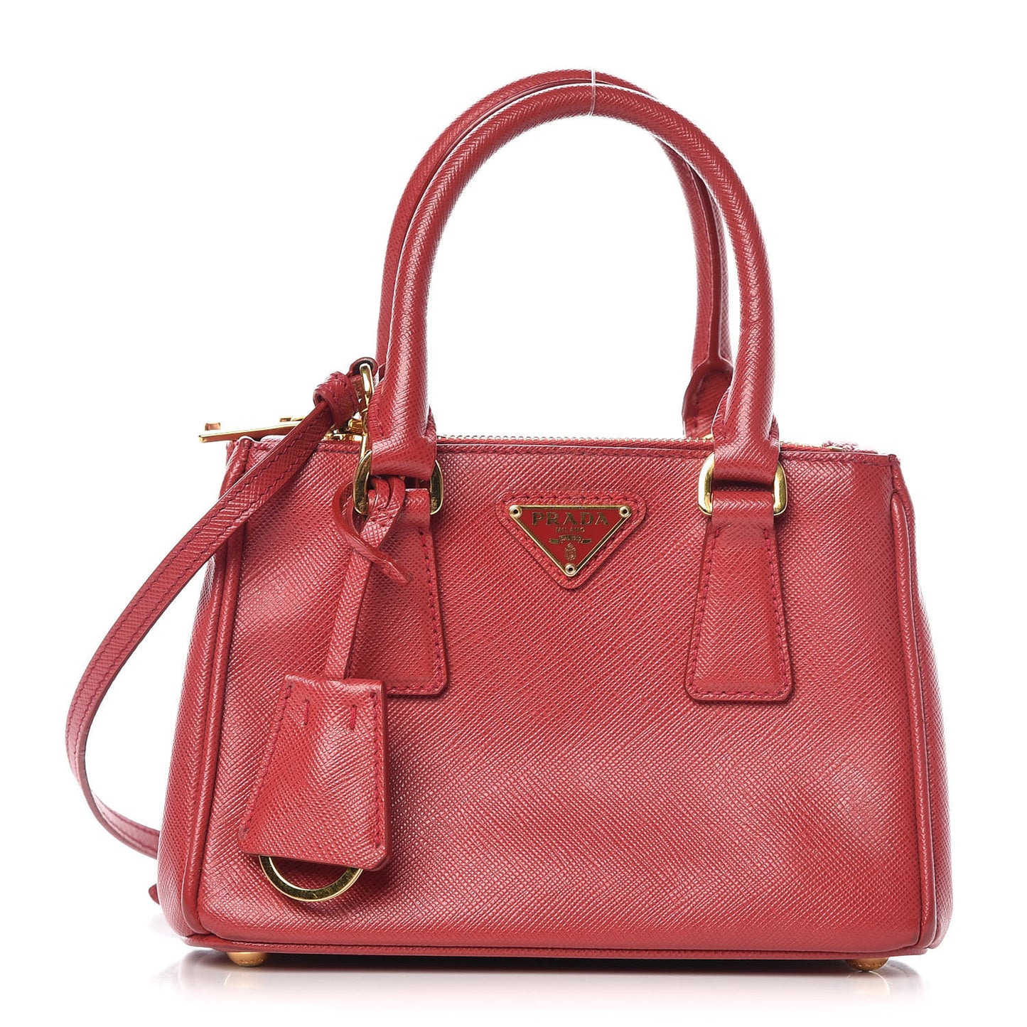 Saffiano Lux Micro Galleria Double Zip Tote Fuoco