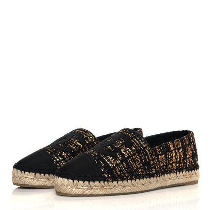 Chanel Metallic Tweed Grosgrain CC Espadrilles 39 Black Gold 6 of 15