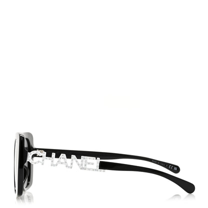 Chanel Acetate Strass Square Sunglasses 5422-B-A Black White 2 of 7