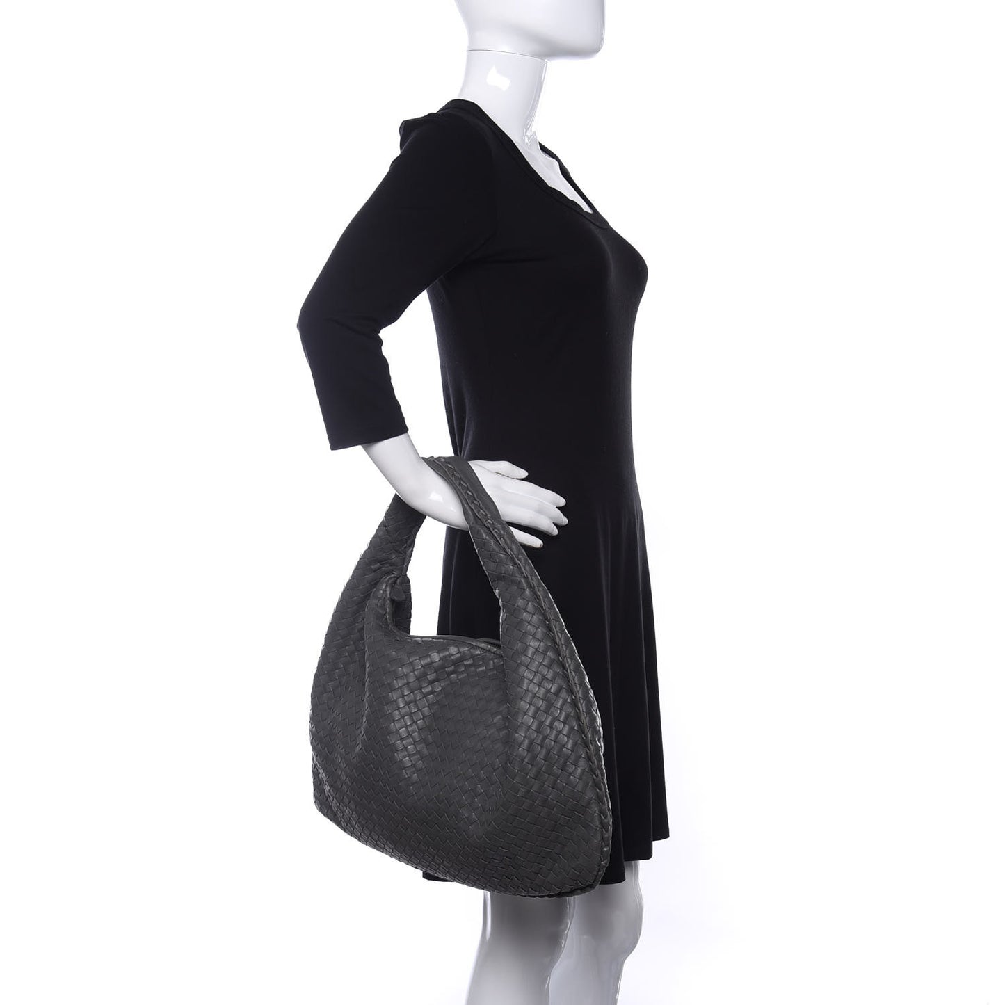 Nappa Intrecciato Large Veneta Hobo Light Grey
