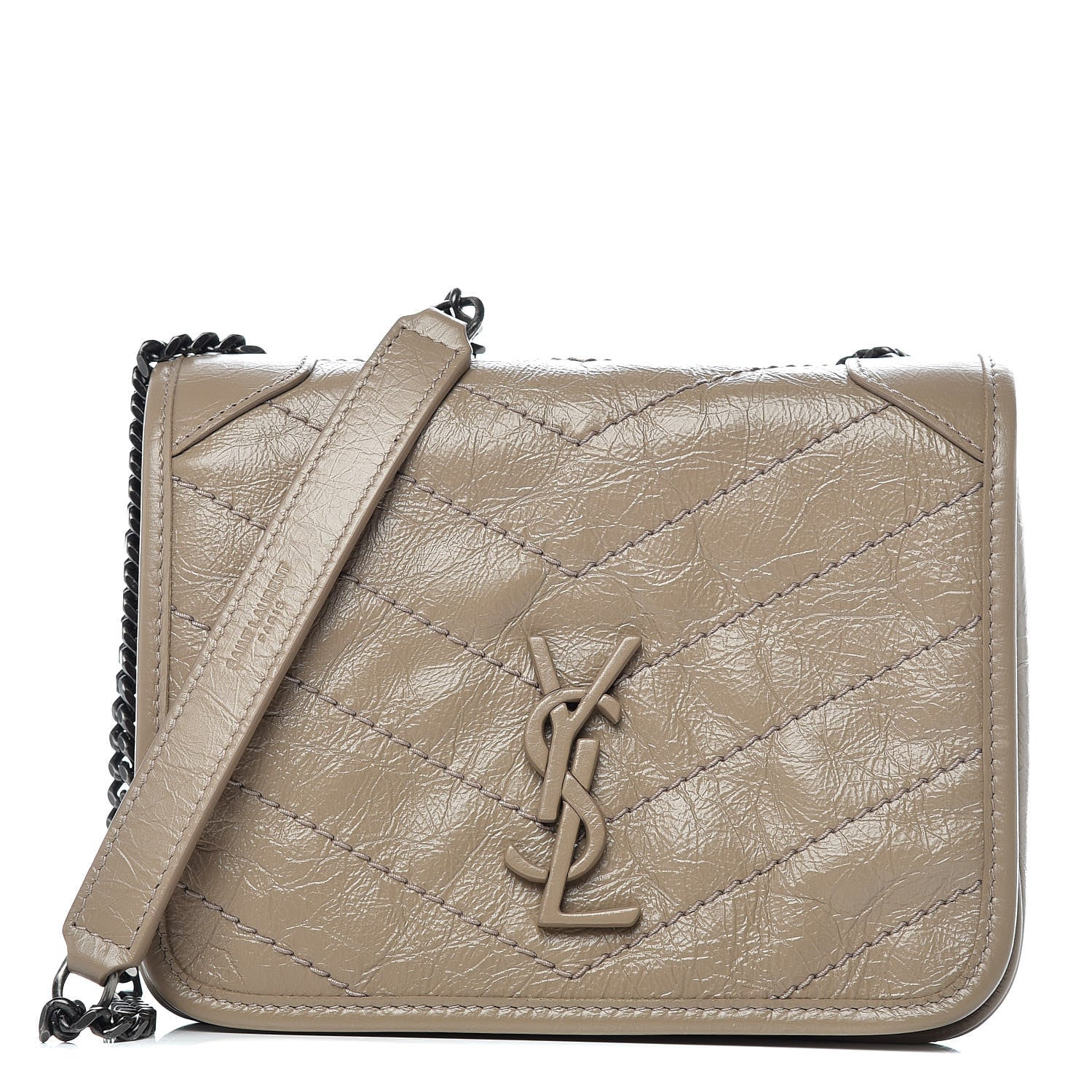 Saint Laurent Crinkled Calfskin Matelasse Monogram Niki Chain Wallet Dusty Grey 1 of 9