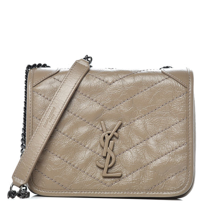 Saint Laurent Crinkled Calfskin Matelasse Monogram Niki Chain Wallet Dusty Grey 1 of 9