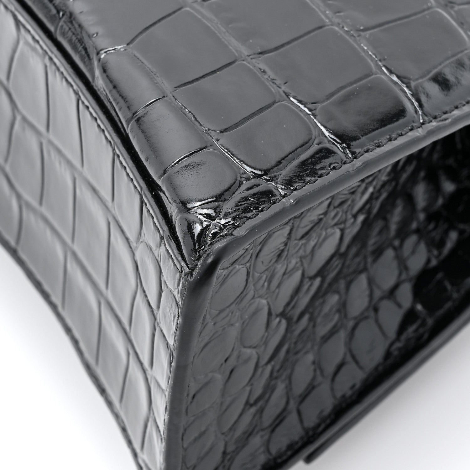 Balenciaga Shiny Calfskin Crocodile Embossed Hourglass Top Handle Bag XS Black 12 of 12