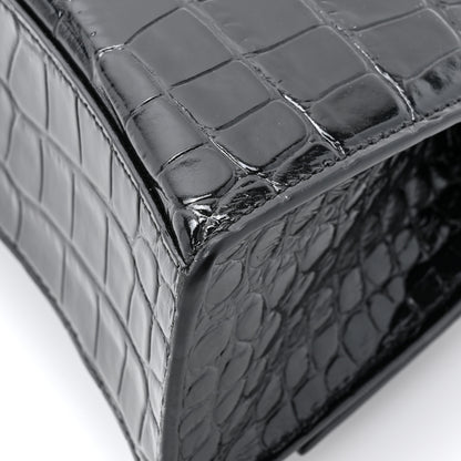 Balenciaga Shiny Calfskin Crocodile Embossed Hourglass Top Handle Bag XS Black 12 of 12