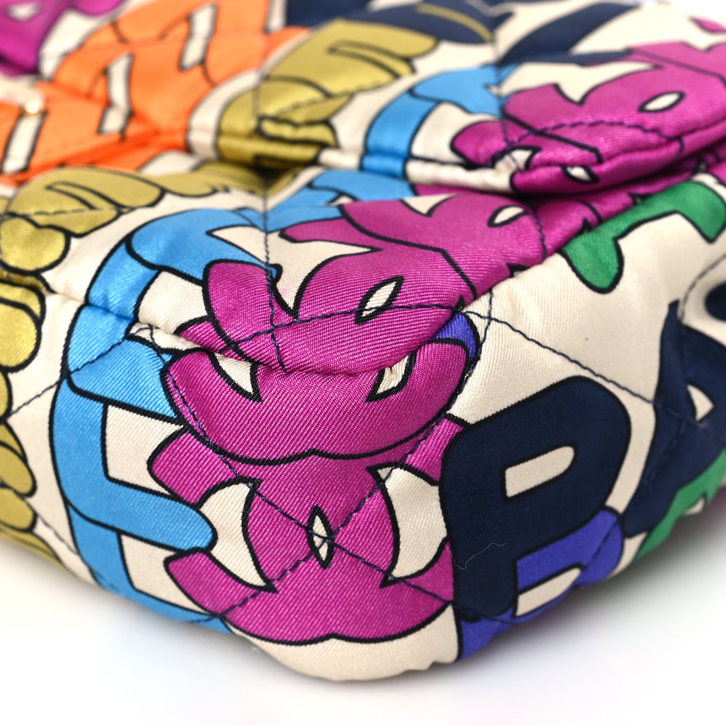 Printed Fabric Quilted Logo Single Flap Bag Multicolor