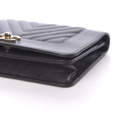 Chanel Caviar Sheepskin Chevron Quilted Vintage Mademoiselle Wallet On Chain WOC Black 10 of 17