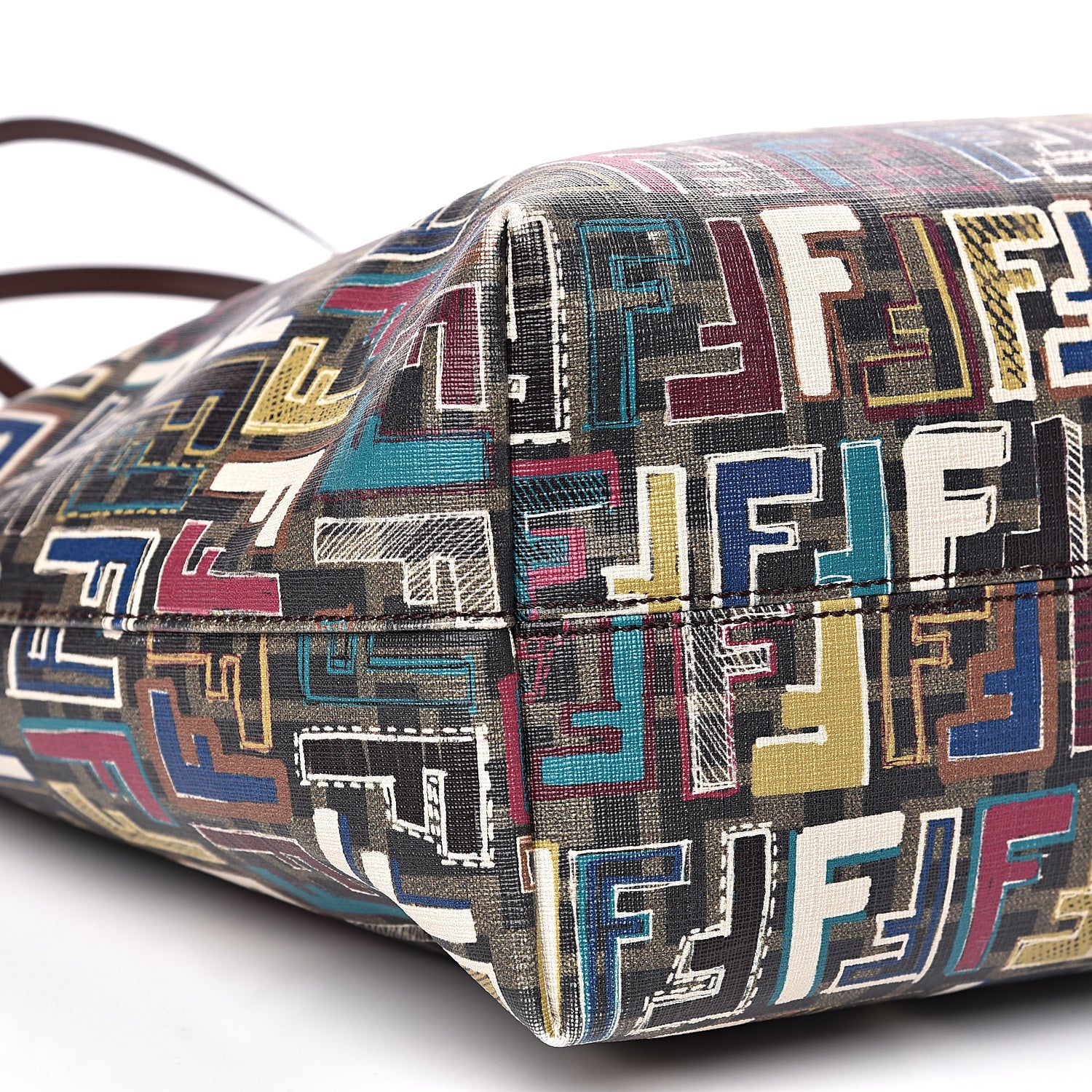 Fendi Zucca Spalmati Vitello FF Multicolor Medium Roll Tote Tobacco Multicolor Marrone 7 of 14