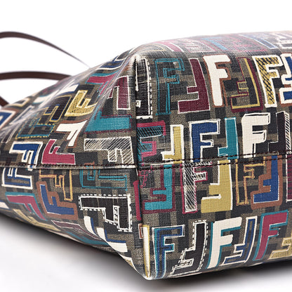 Fendi Zucca Spalmati Vitello FF Multicolor Medium Roll Tote Tobacco Multicolor Marrone 7 of 14