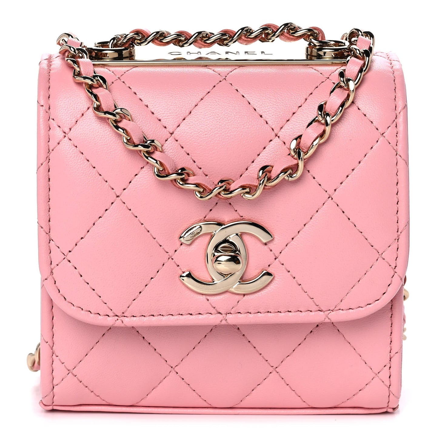 Lambskin Quilted Mini Trendy CC Clutch With Chain Pink