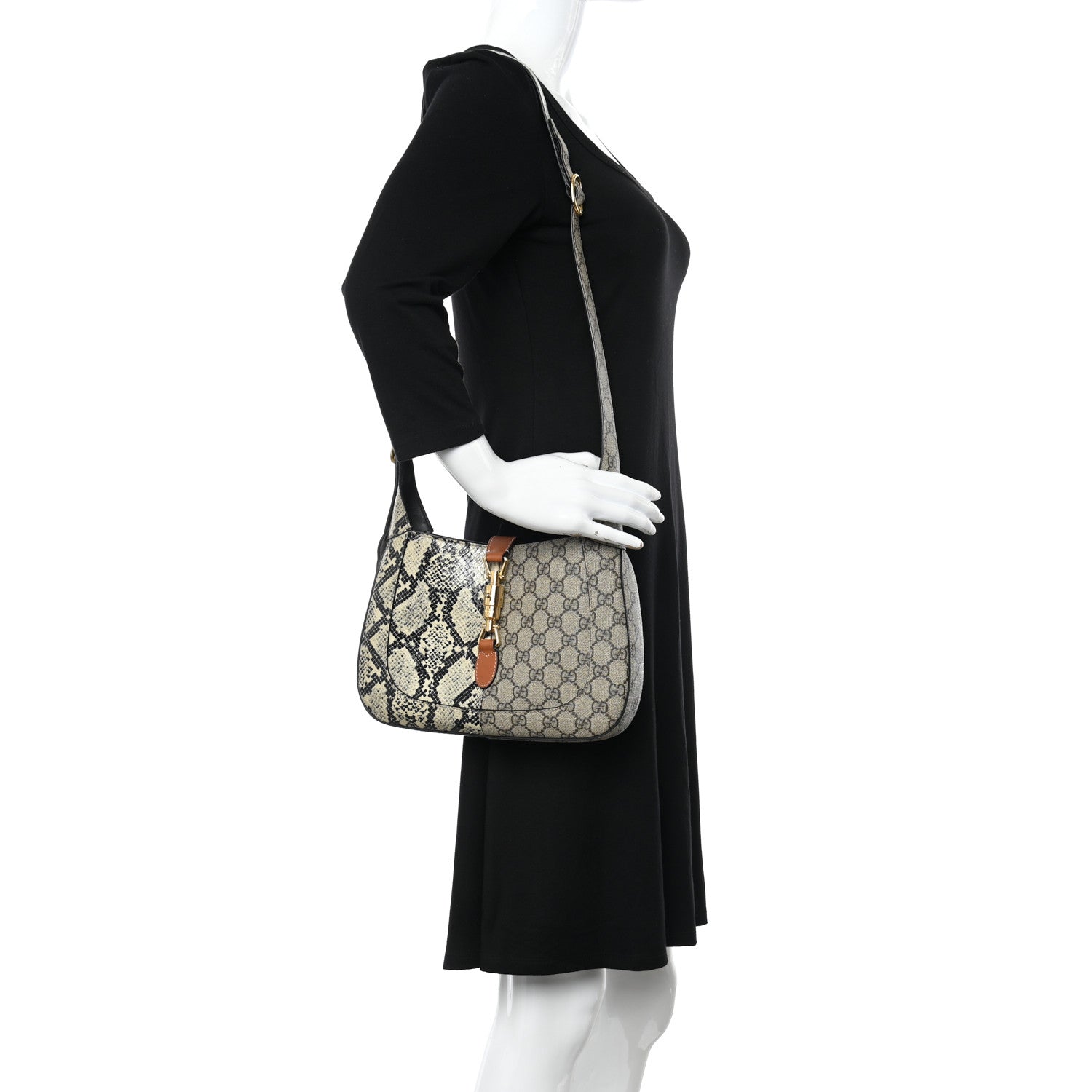 Gucci GG Supreme Monogram Snakeskin Small Jackie 1961 Hobo Beige Ebony 2 of 14