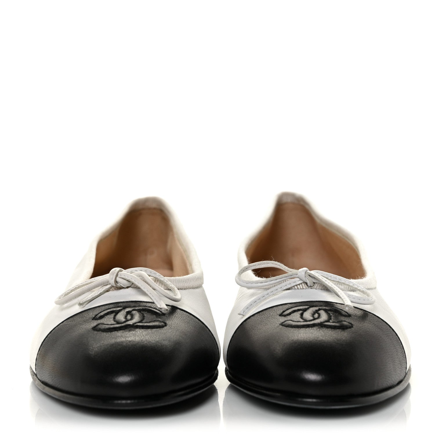 Chanel Lambskin CC Cap Toe Ballerina Flats 37 White Black 2 of 8