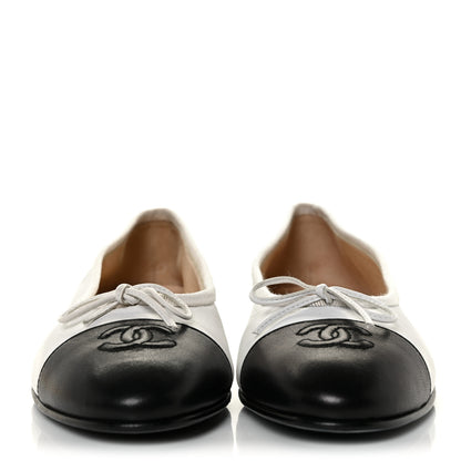 Chanel Lambskin CC Cap Toe Ballerina Flats 37 White Black 2 of 8