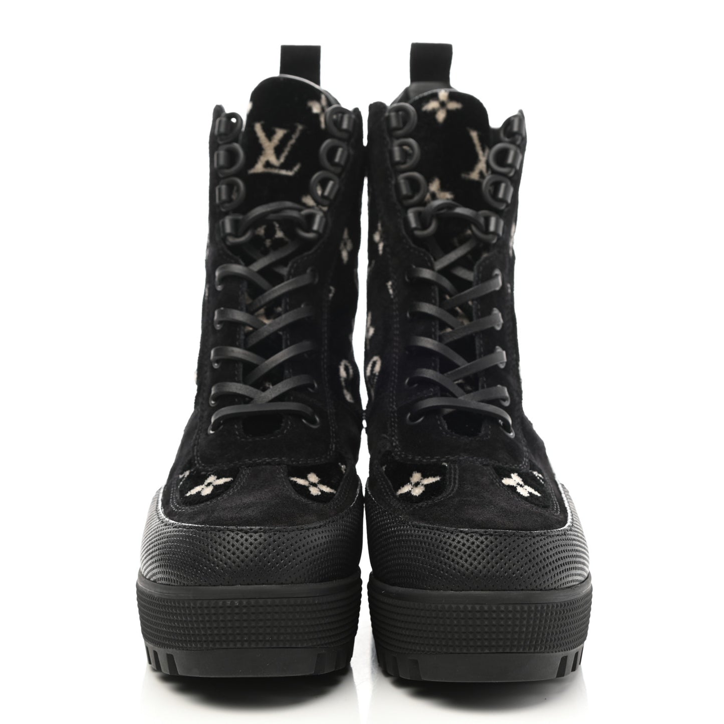 Velvet Calfskin Monogram Laureate Platform Desert Boots 38 Black White