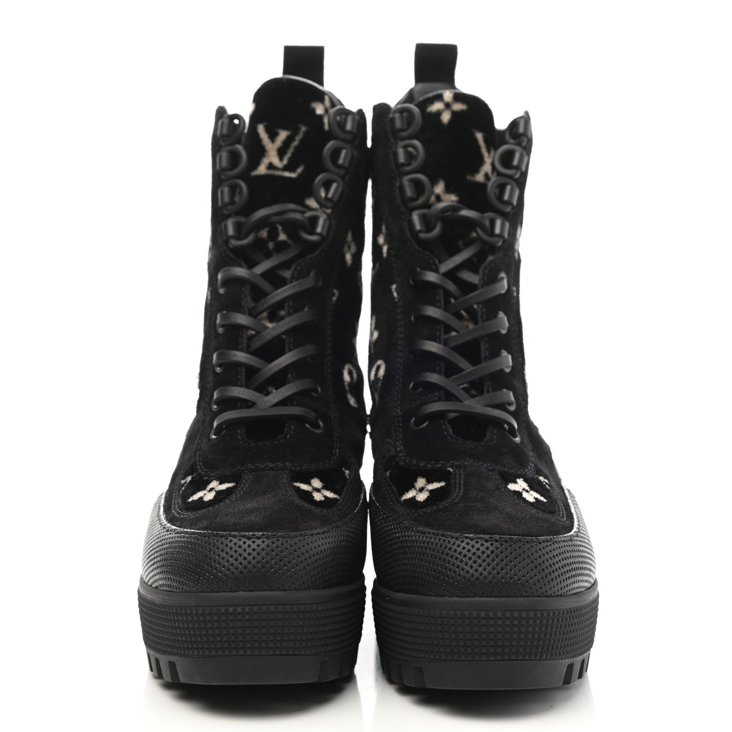 Louis Vuitton Velvet Calfskin Monogram Laureate Platform Desert Boots 38 Black White 2 of 8