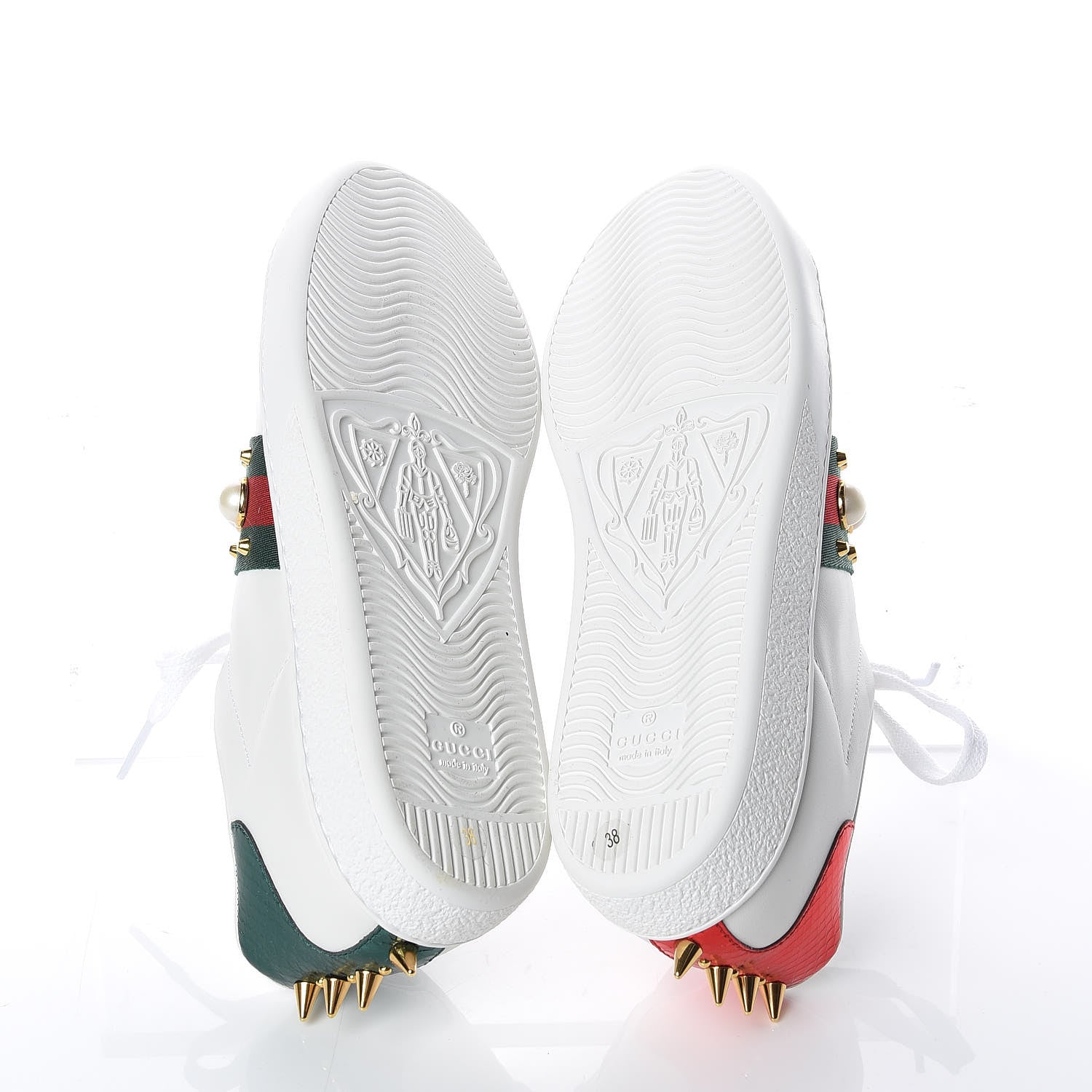 Gucci Calfskin Web Pearl Studded Womens Ace Sneakers 38 White 5 of 10