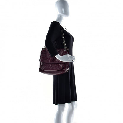 Saint Laurent Crinkled Calfskin Matelasse Monogram Large Niki Chain Satchel Rouge Legion 4 of 21