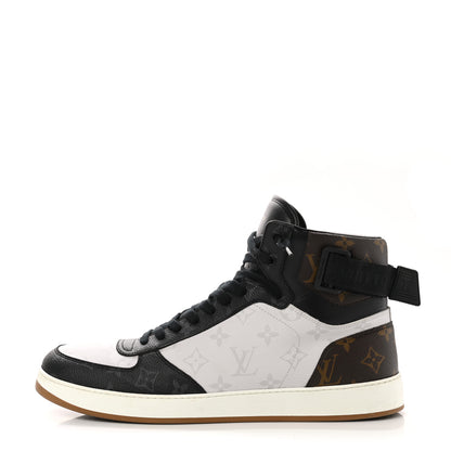 Louis Vuitton Calfskin Monogram Mens Rivoli High Top Sneakers 11 Black 1 of 9
