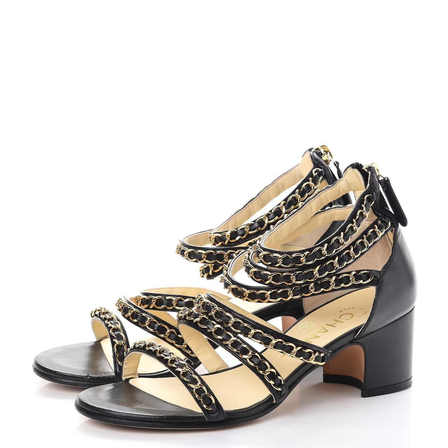 Lambskin CC Chain Sandals 35 Black