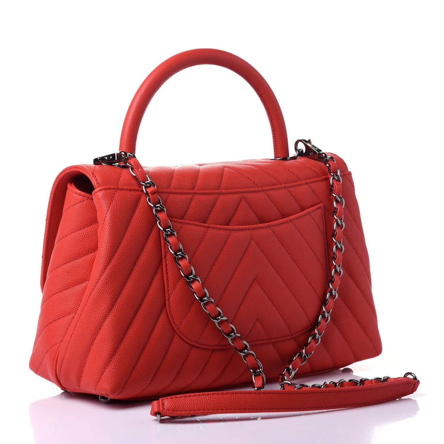 Chanel Caviar Chevron Quilted Small Coco Handle Flap Red 2 of 4