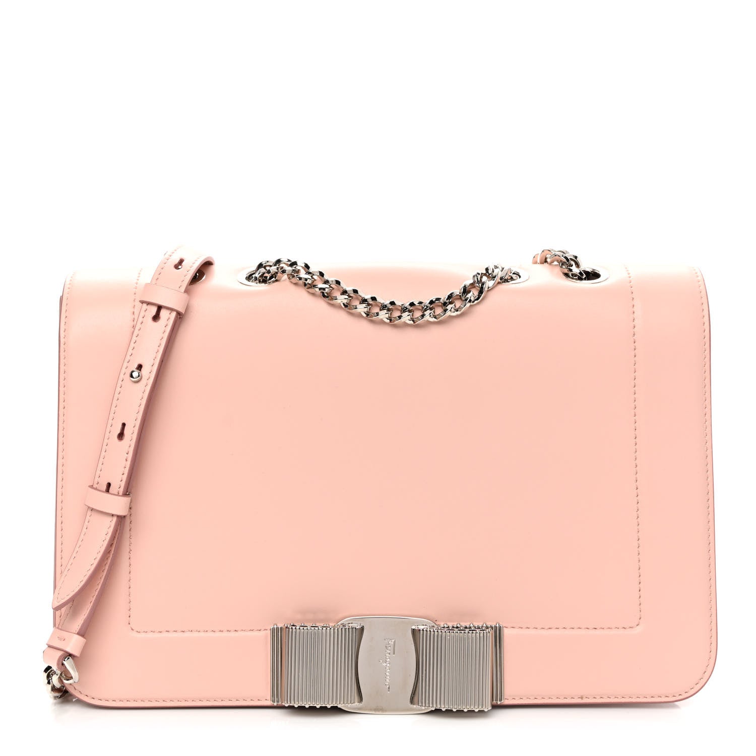 Salvatore Ferragamo Smooth Calfskin Vara Bow Chain Flap Crossbody Jasmine Flow Bonbon 1 of 8