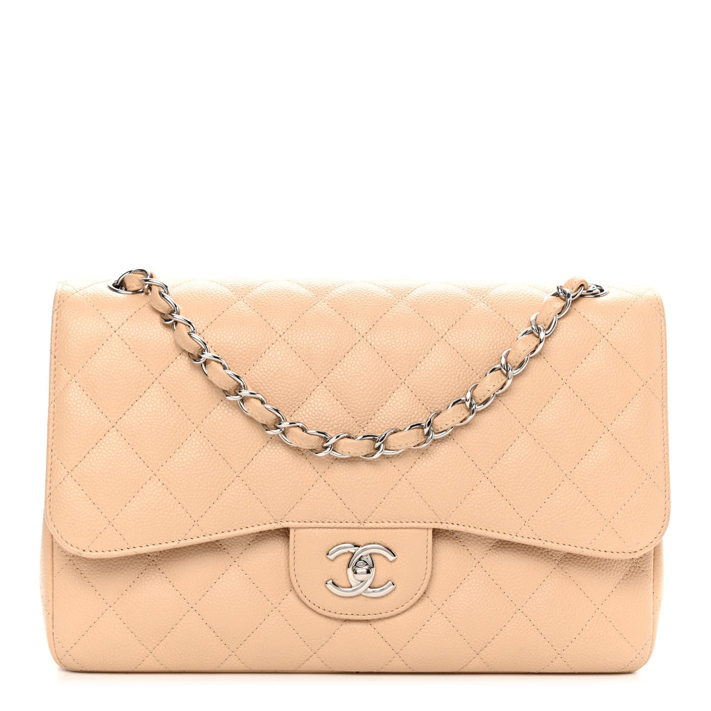 Caviar Quilted Jumbo Double Flap Beige Clair