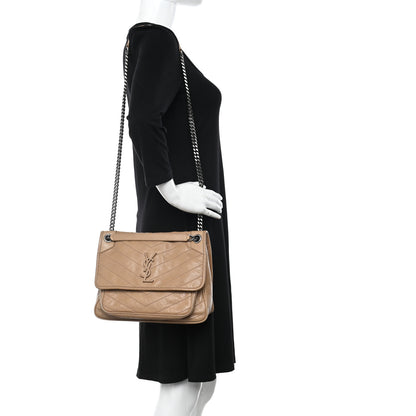 Saint Laurent Crinkled Calfskin Matelasse Monogram Medium Niki Chain Satchel Natural 2 of 13