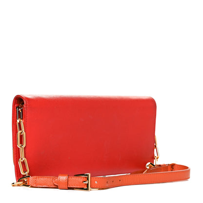 Prada Saffiano Metal Oro Chain Wallet Red Orange 3 of 13
