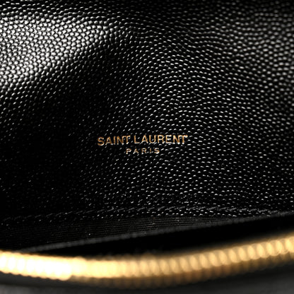 Saint Laurent Grain De Poudre Matelasse Chevron Monogram Envelope Chain Wallet Black 7 of 10