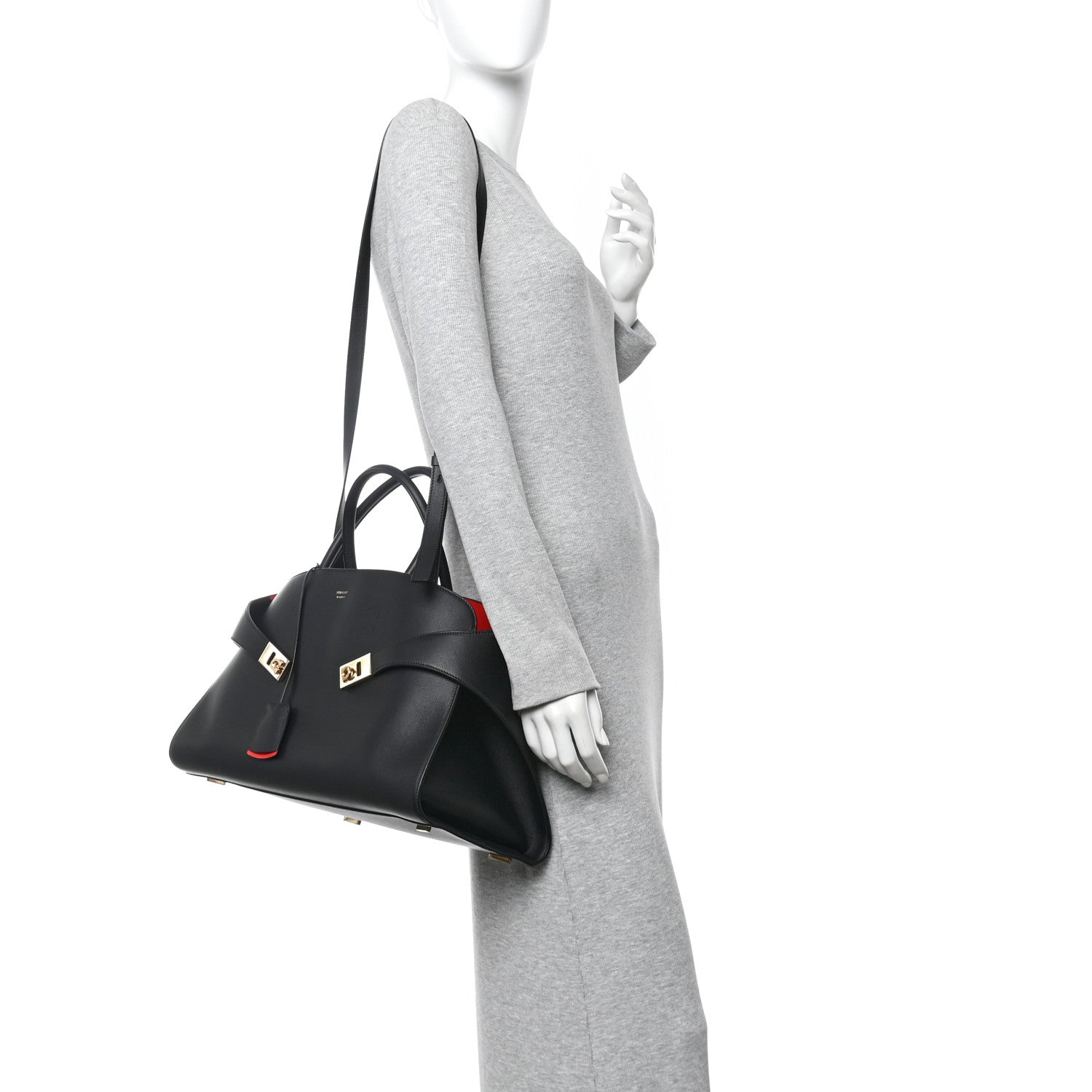 Salvatore Ferragamo Calfskin Large Hug Soft Bicolor Shoulder Bag Black Flame Red 2 of 10