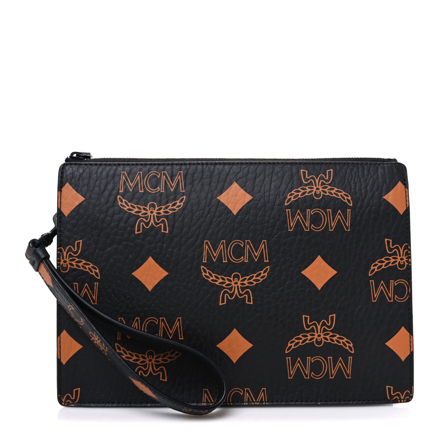 Maxi Visetos Medium Aren Wristlet Zip Pouch Black