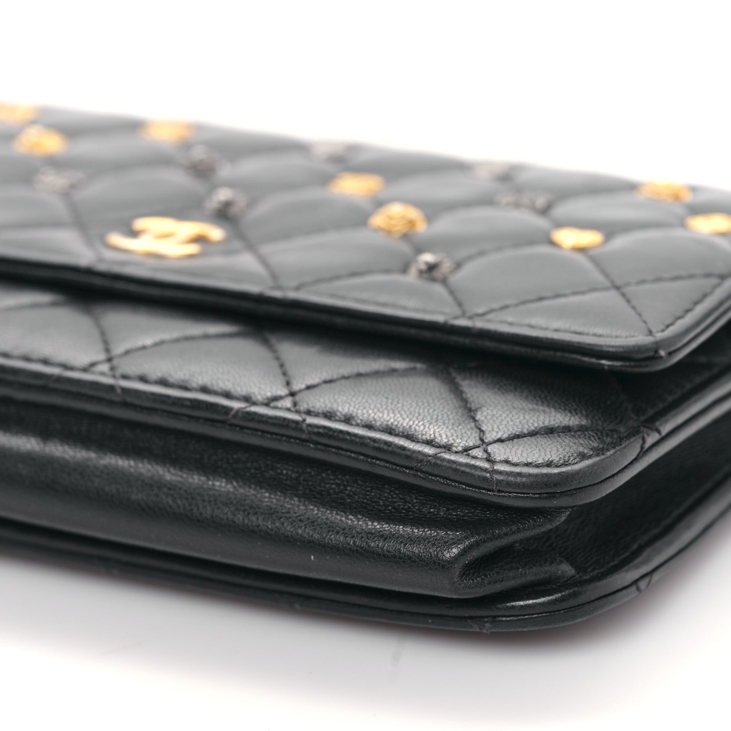 Chanel Lambskin Quilted Studded Wallet On Chain WOC Black 10 of 10