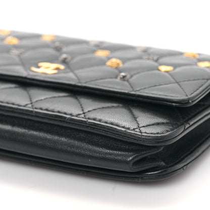 Chanel Lambskin Quilted Studded Wallet On Chain WOC Black 10 of 10