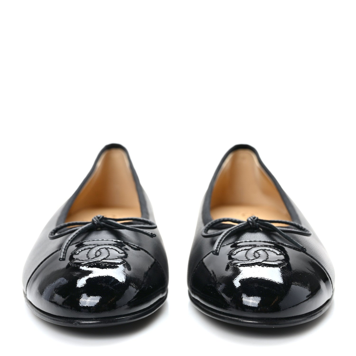 Chanel Lambskin Patent Cap Toe Ballerina Flats 40 Black 2 of 9
