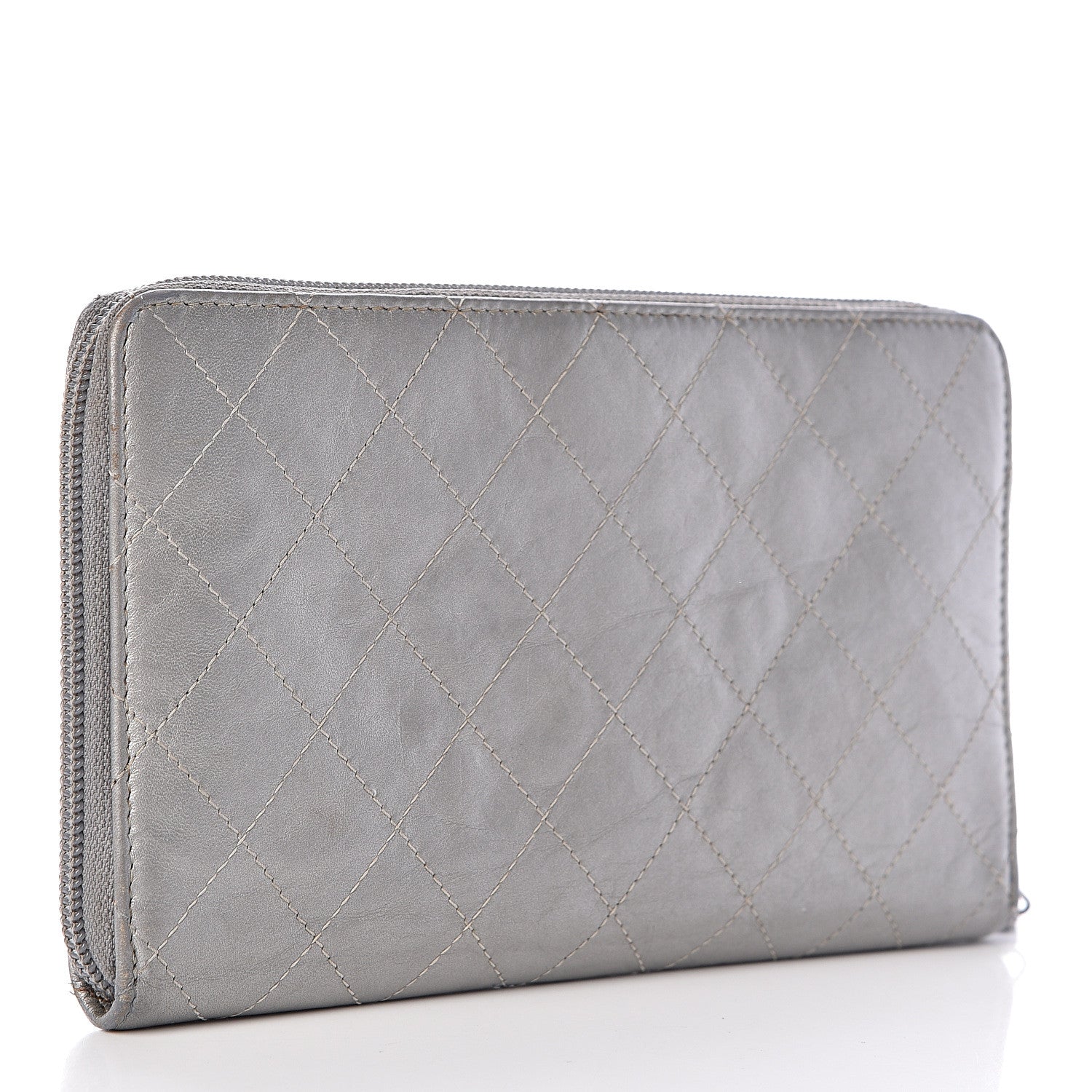 Chanel Metallic Aged Calfskin Quilted Palette Large Zip Around Organizer Wallet Silver 3 of 9
