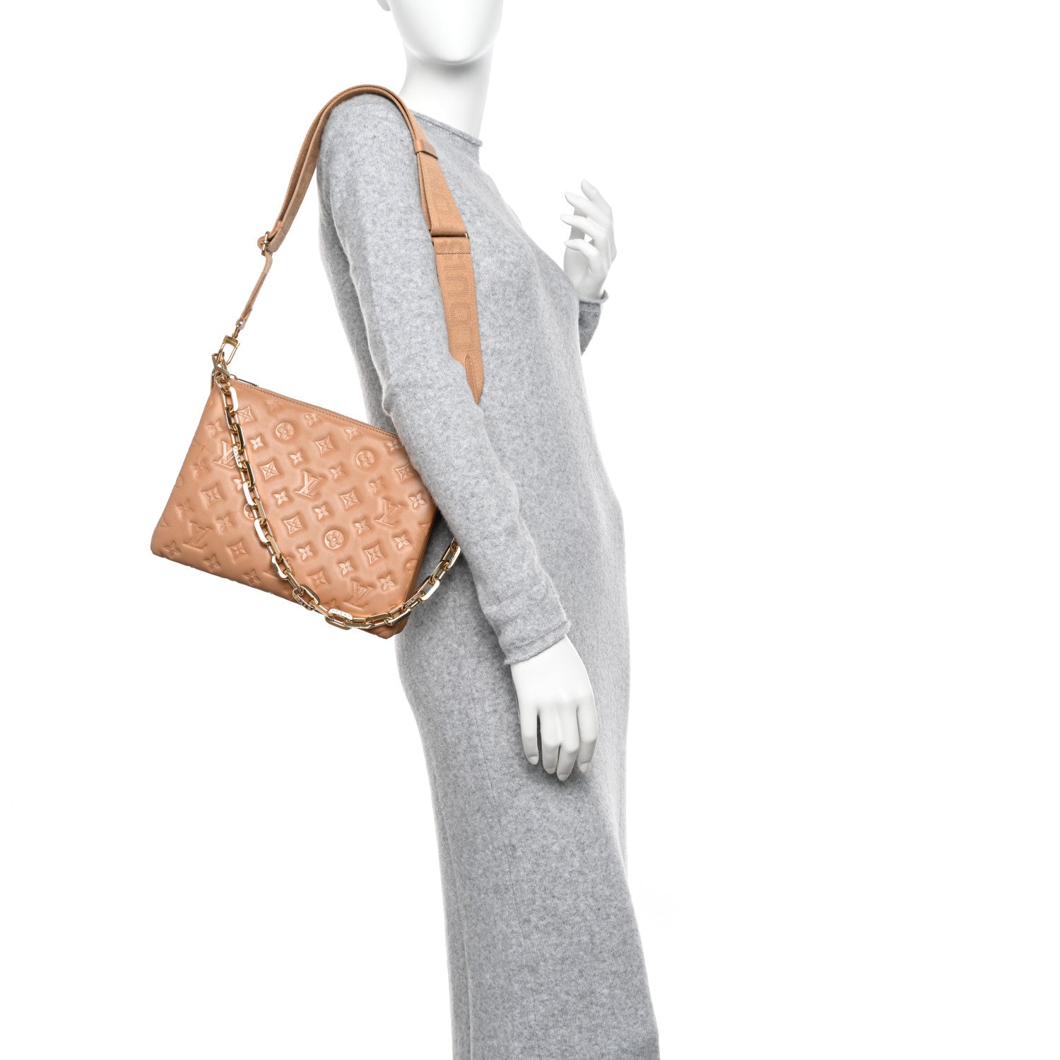 Louis Vuitton Lambskin Embossed Monogram Coussin PM Camel 2 of 11