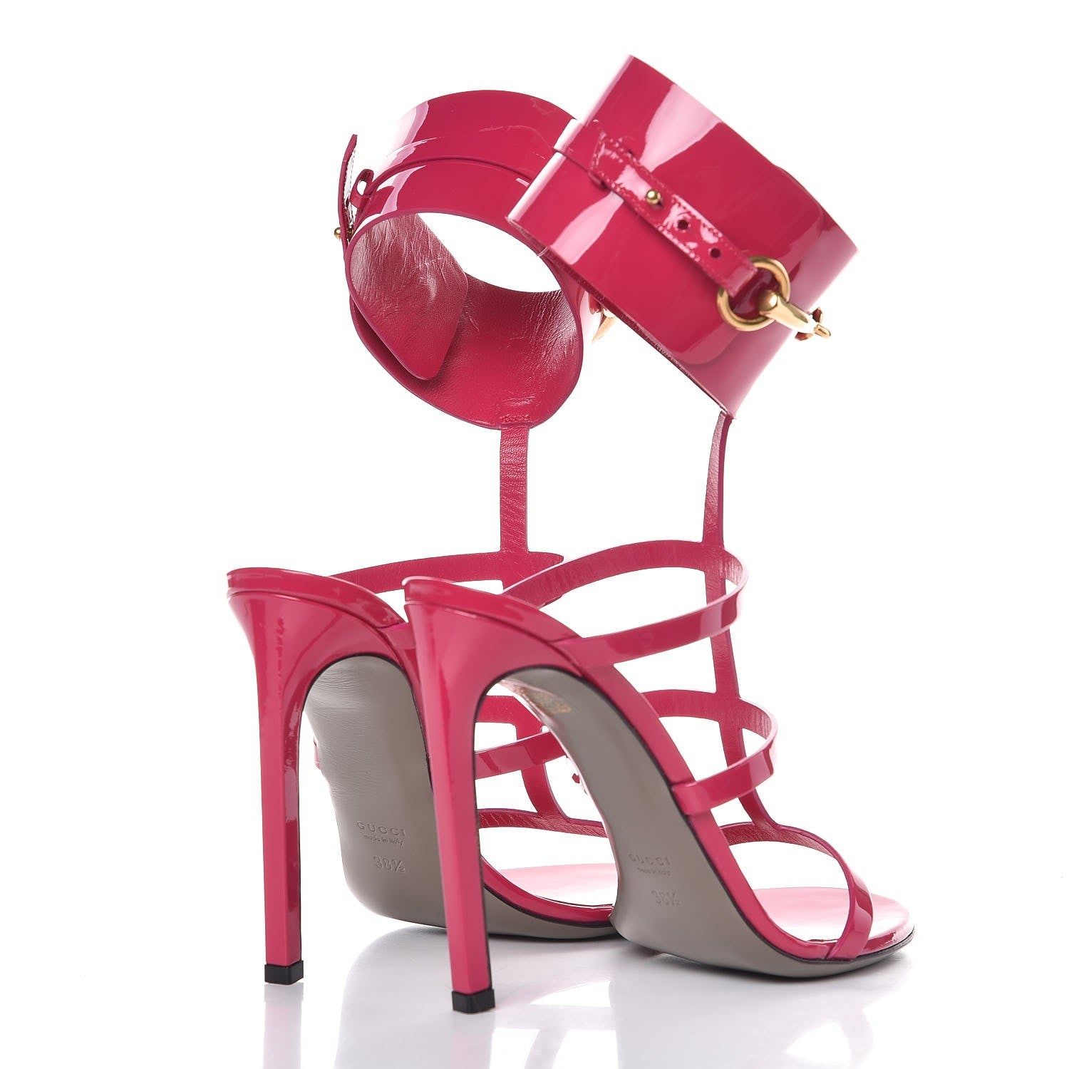 Gucci Patent Bright Bit Ankle Cuff Sandals 38.5 Shocking Pink 4 of 7