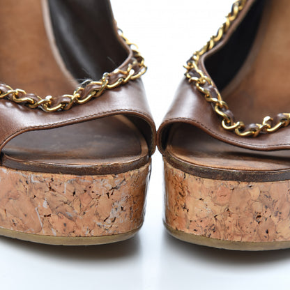 Chanel Lambskin Cork Chain CC Wedge Sandals 39 Brown 9 of 11