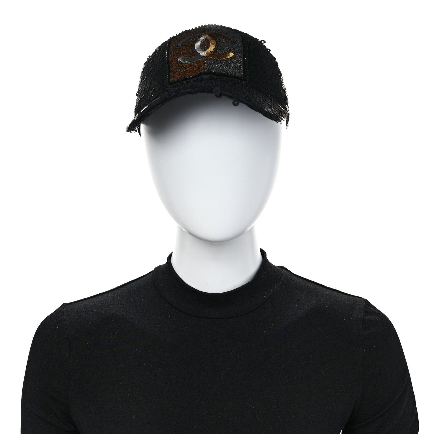 Chanel Sequin Embellished CC Baseball Cap Hat Black 2 of 8