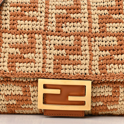 Fendi Raffia Vitello Seta FF Woven Large Baguette Brick Natural 7 of 9