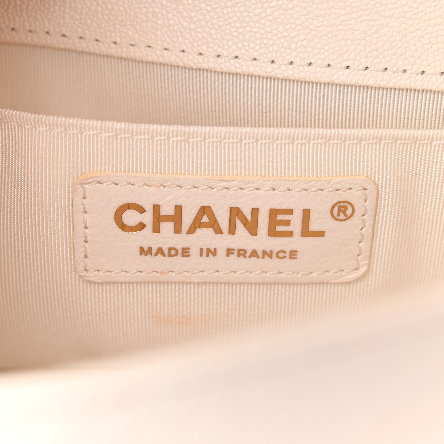 Caviar Chevron Quilted Small Boy Flap White