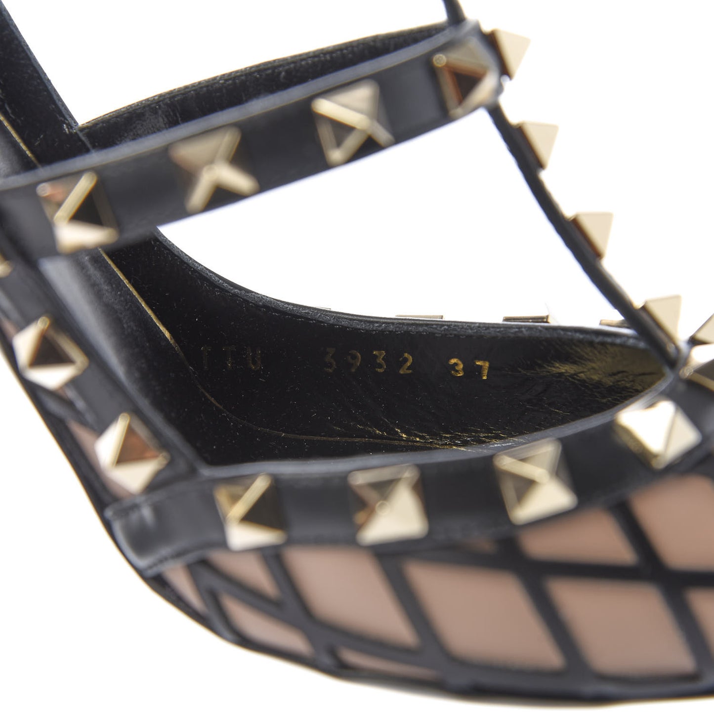 Calfskin Nappa Boudoir Rockstud Ankle Strap 100mm Pumps 37 Rose Cannelle Black