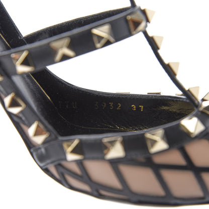 Valentino Garavani Calfskin Nappa Boudoir Rockstud Ankle Strap 100mm Pumps 37 Rose Cannelle Black 9 of 10
