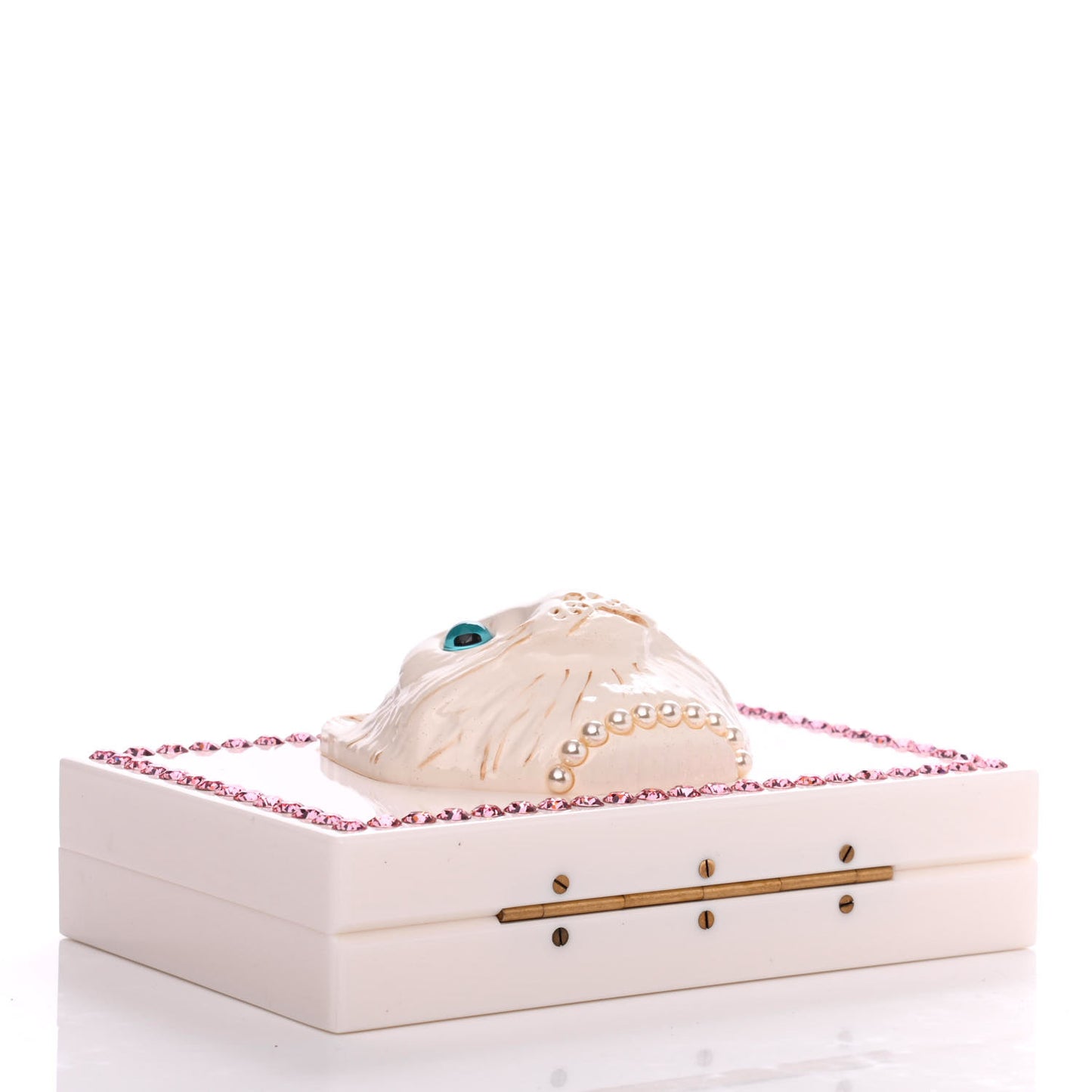 Plexiglass Crystal Cat Face Box Clutch White