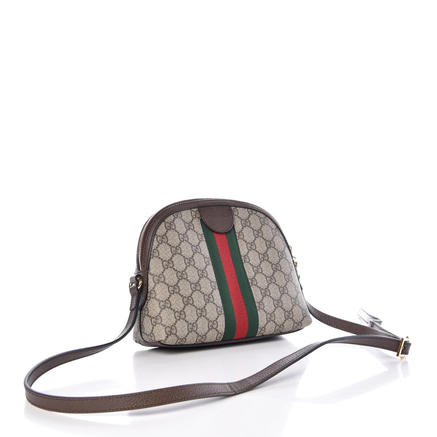 Gucci GG Supreme Monogram Textured Dollar Calfskin Web Small Ophidia Dome Shoulder Bag Beige Ebony New Acero 3 of 7