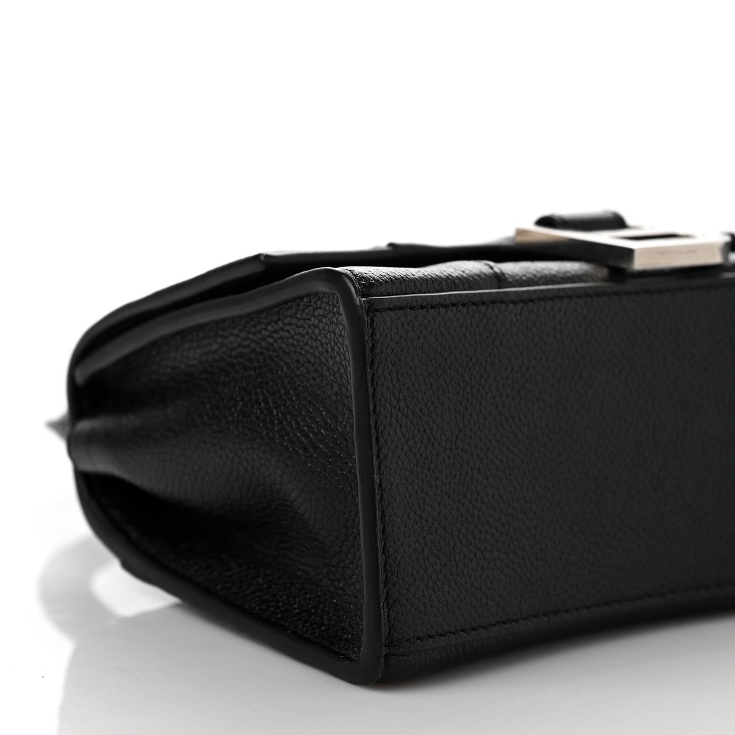 Grained Calfskin Hourglass Top Handle Bag XS Black