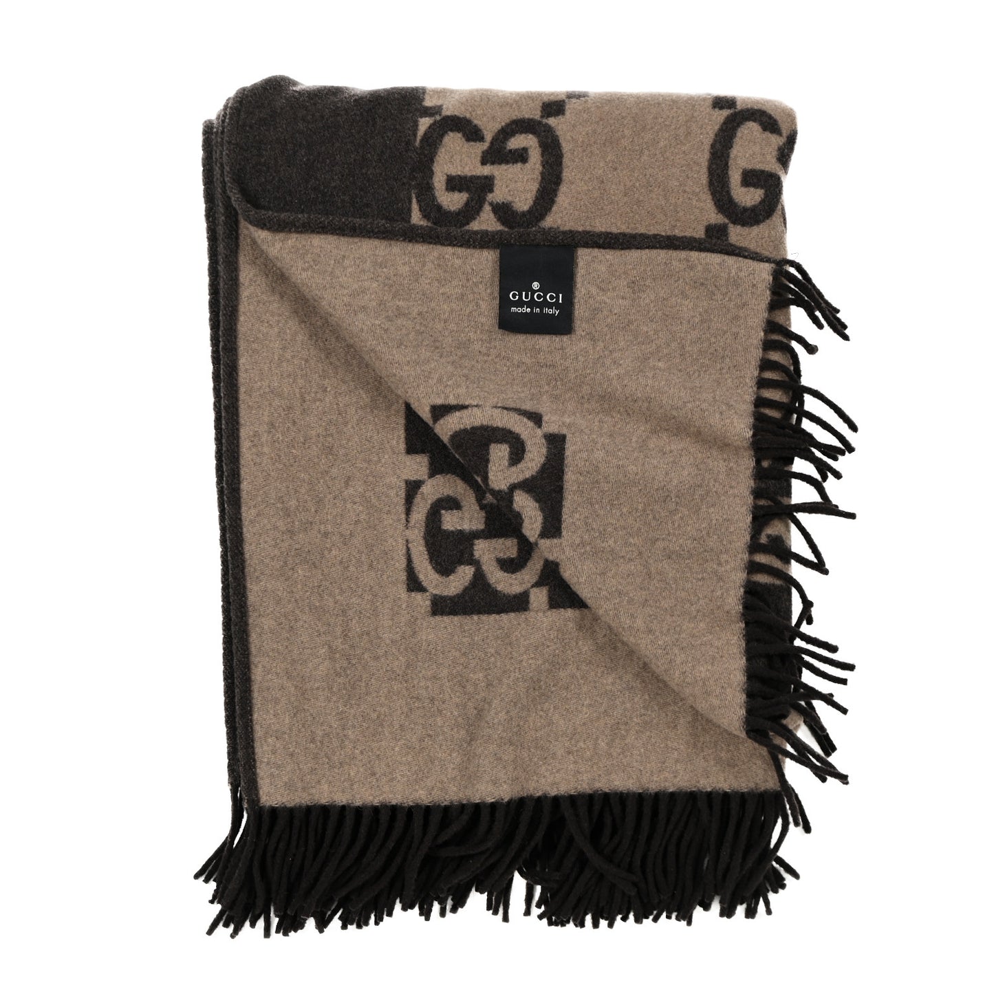 Wool Cashmere GG Monogram Blanket Dark Brown