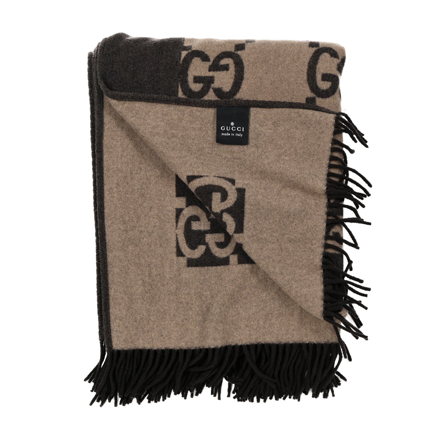Gucci Wool Cashmere GG Monogram Blanket Dark Brown 2 of 3