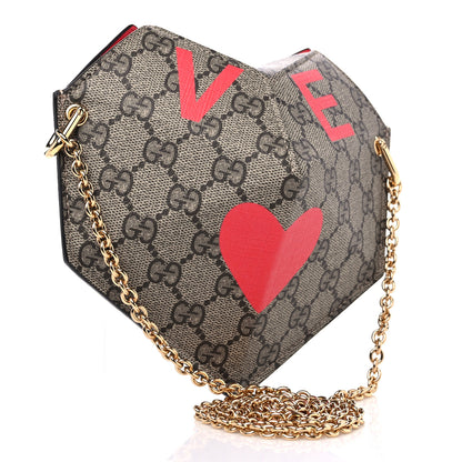 Gucci GG Supreme Monogram Love Heart Valentines Day Mini Padlock Heart Bag Beige Ebony New Geranium 3 of 10