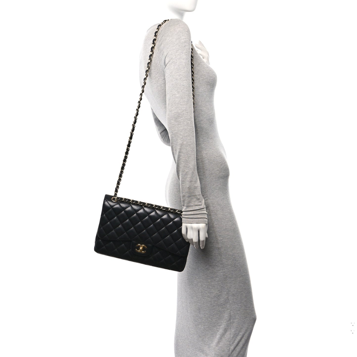 Lambskin Quilted Jumbo Double Flap Black