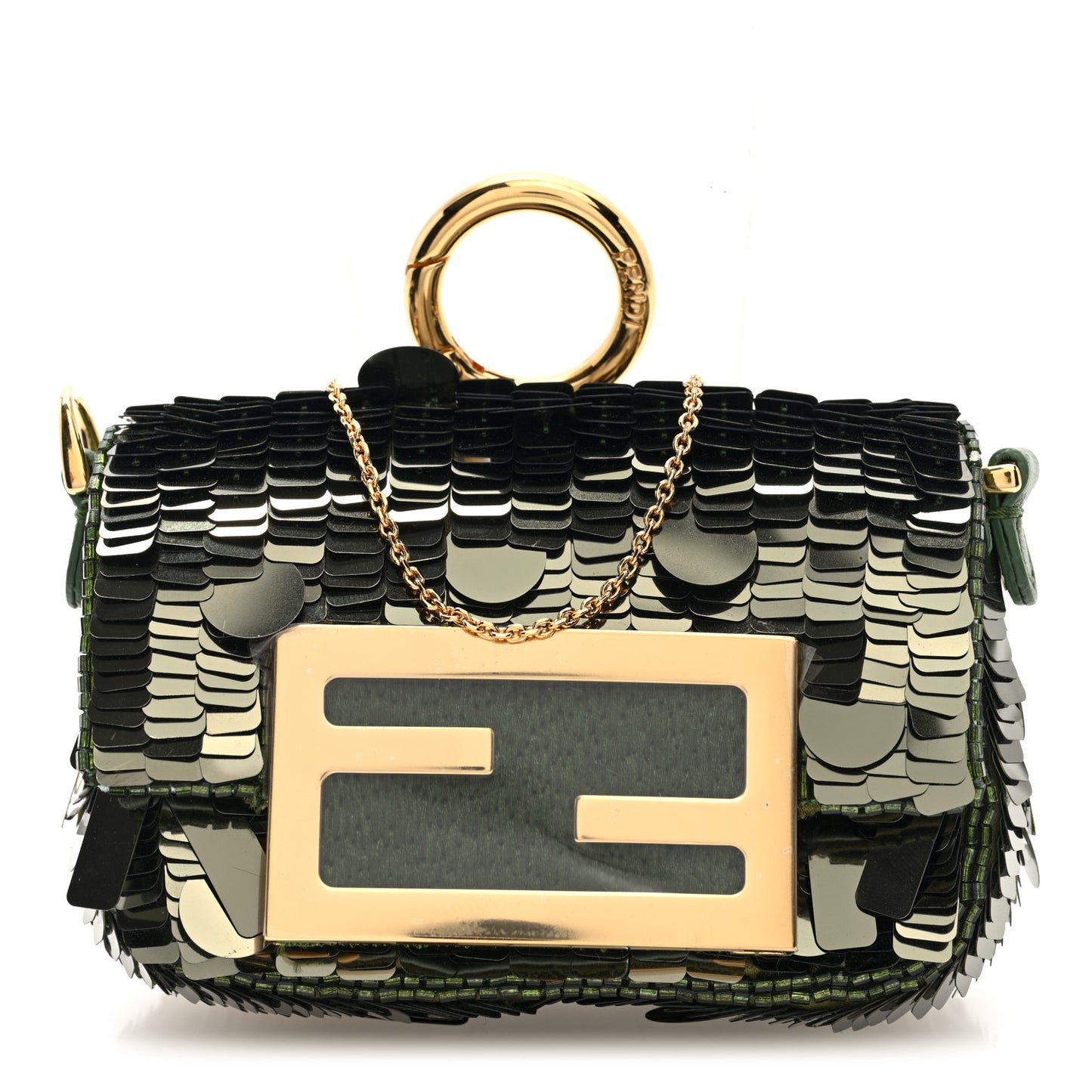 Sequin Paillettes Shiny Nappa Sex and the City Nano Maxi Buckle Baguette Charm Wasabi